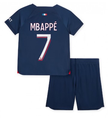 Paris Saint-Germain Kylian Mbappe #7 Primera Equipación Niños 2023-24 Manga Corta (+ Pantalones cortos)